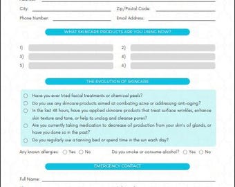 Aanpasbaar pdf-intakeformulier voor klanten Professioneel en bewerkbaar consultformulier huidverzorging