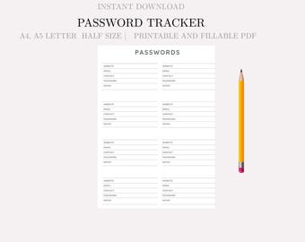 Password Tracker Printable PDF | Online Account Password Organizer | Digital File
