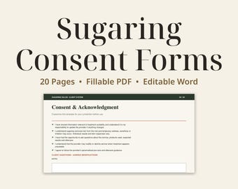 Sugaring Consent Forms Bundle, Sugar Wax Intake & Aftercare Kit, Treatment Record, Fillable PDF, Editable Word