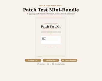 Patch Test Consent Form, Patch Test Waiver, Skin Test Form, Lash Brow Tint Peel Reaction Log, Esthetician Aesthetician Fillable PDF