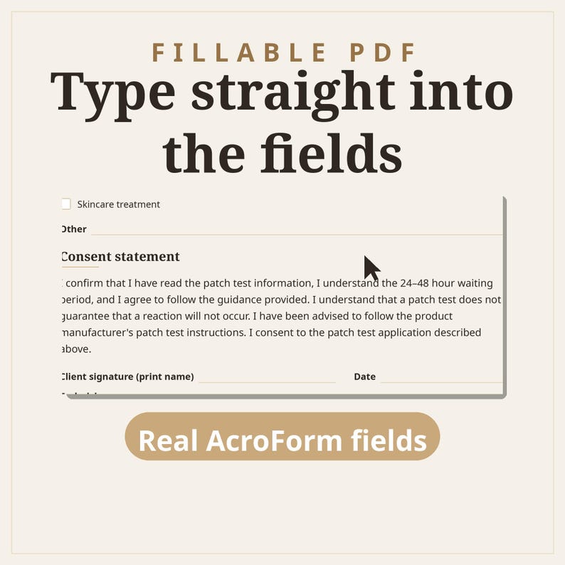 Patch Test Consent Form, Patch Test Waiver, Skin Test Form, Lash Brow Tint Peel Reaction Log, Esthetician Aesthetician Fillable PDF zdjęcie 3