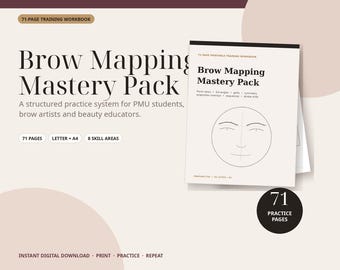 Oefenbladen voor wenkbrauwmapping, 71 pagina's tellend werkboek voor wenkbrauwmapping, printbaar trainingsmateriaal voor PMU-studenten, microblading gezichtskaarten in PDF-formaat