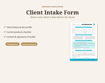 Customizable Client Intake Form PDF  Professional & Editable Skincare Consultation Form