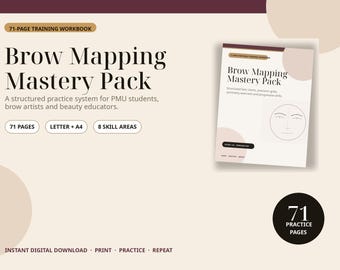 Brow Mapping Practice Sheets, 71-Page Eyebrow Mapping Workbook, PMU Student Training Printable, Microblading Face Charts PDF