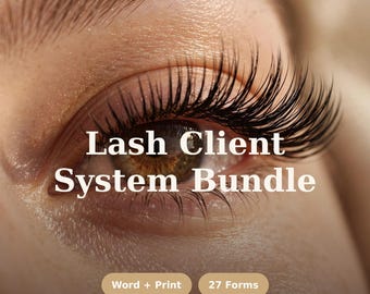 Bundel met 27 formulieren voor wimperverlenging: intake- en toestemmingsformulieren, wimperplattegrond, invulformulier, nazorg, bewerkbare sjablonen voor wimperstylisten.