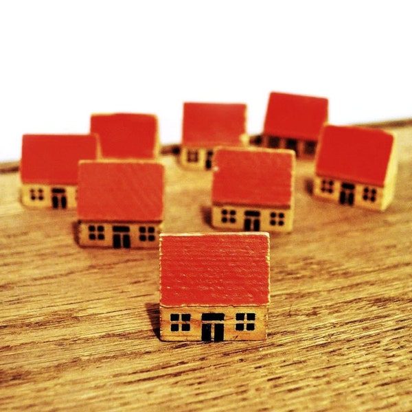 1950s Vintage Toy - Set of 8 Wooden Houses. Germany. Red. Toys. Ornamental. Collectable. Germany.