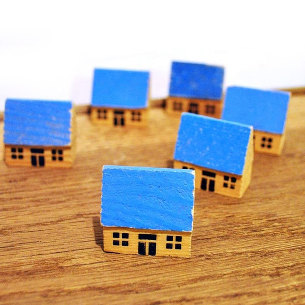 1950s Vintage Toy Wooden Houses. Germany. Blue. Toys. Ornamental. Collectable. Germany.