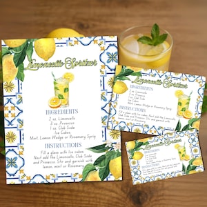 Limoncello Spritzer Recipe Card, Printable Cocktail Decor & DIY Bar Decor, Instant Download for Bridal Showers, Summer Parties, Weddings