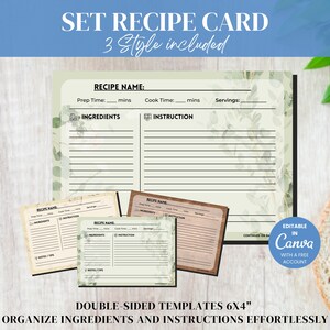 Recipe Card Set 6x4 – Editable Canva Template for Bridal Shower, Baby Shower, Family Recipes | Minimal Retro Modern Digital Download