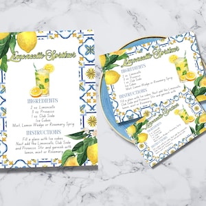 Limoncello Spritzer Recipe Card Set | Printable Lemon Cocktail Bar Decor in 8x10 7x5 5x3 | Cute DIY Limoncello Spritz Sign Download