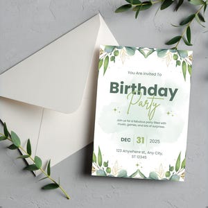 Modèle d'invitation d'anniversaire modifiable sur Canva Pro, invitation numérique à une fête, téléchargement instantané, carte d'anniversaire pour enfants et adultes