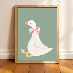 Silly Goose Wall Art | Cute Farm Animal Nursery Decor | Sage Green & Pink Coquette Poster Printable | Baby Girl Room Digital Download