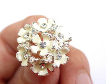 5 Hydrangea Enamel Rhinestone buttons - Cream colour for Wedding Bridemaid Hair Accessories Scrapbooking RB-044 (21mm or 0.8 inch)