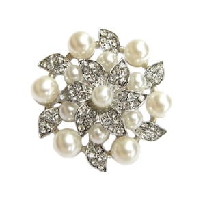 3 Pearl Rhinestone Brooch -  Wedding Hair Accessories Shoe Clip Gift Box Ring Pillow BRO-016 (35mm or 1.4inch)