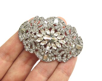 1pc Art Deco Crystal Rhinestone Button or Connector for Wedding Hair Accessories Bridal Sash CN-003 (55mm or 2.2inch)