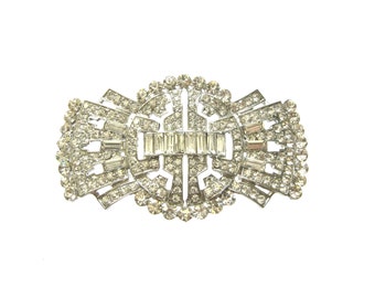 1pc Art Deco Crystal Rhinestone Brooch BRO-034 for Wedding Bridal Sash Cake Topper Decoration Handbag Accessories (89mm  or 3.5 inch)