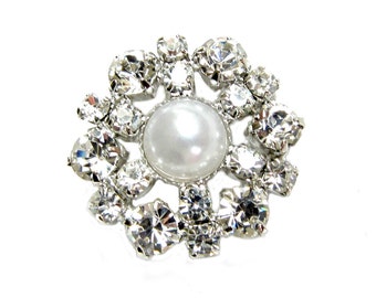 20 Pearl Crystal Rhinestone buttons for Wedding Hair Accessories Scrapbooking Invitation Card RB-028 (23mm or 0.9 inch)