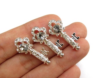 5 Small Skeleton Key Crystal Rhinestone Buttons for Wedding Decoration Invitation Card Scrapbooking RB-088 (27mm or 1 inch)