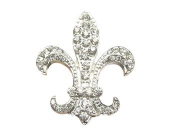 5pc Crystal Rhinestone Fleur de Lis Flatback Buttons - Wedding Invitation Card Candle Guest Book FRB-016 (38mm or 1.5inch)