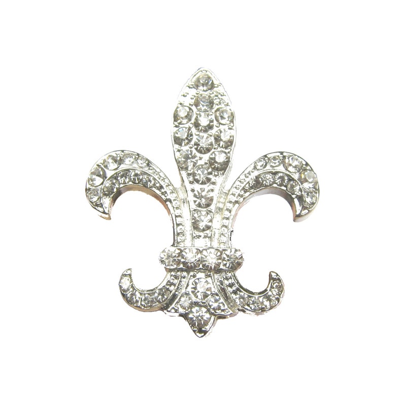 5pc Crystal Rhinestone Fleur de Lis Flatback Buttons Wedding Invitation Card Candle Guest Book FRB-016 38mm or 1.5inch image 1