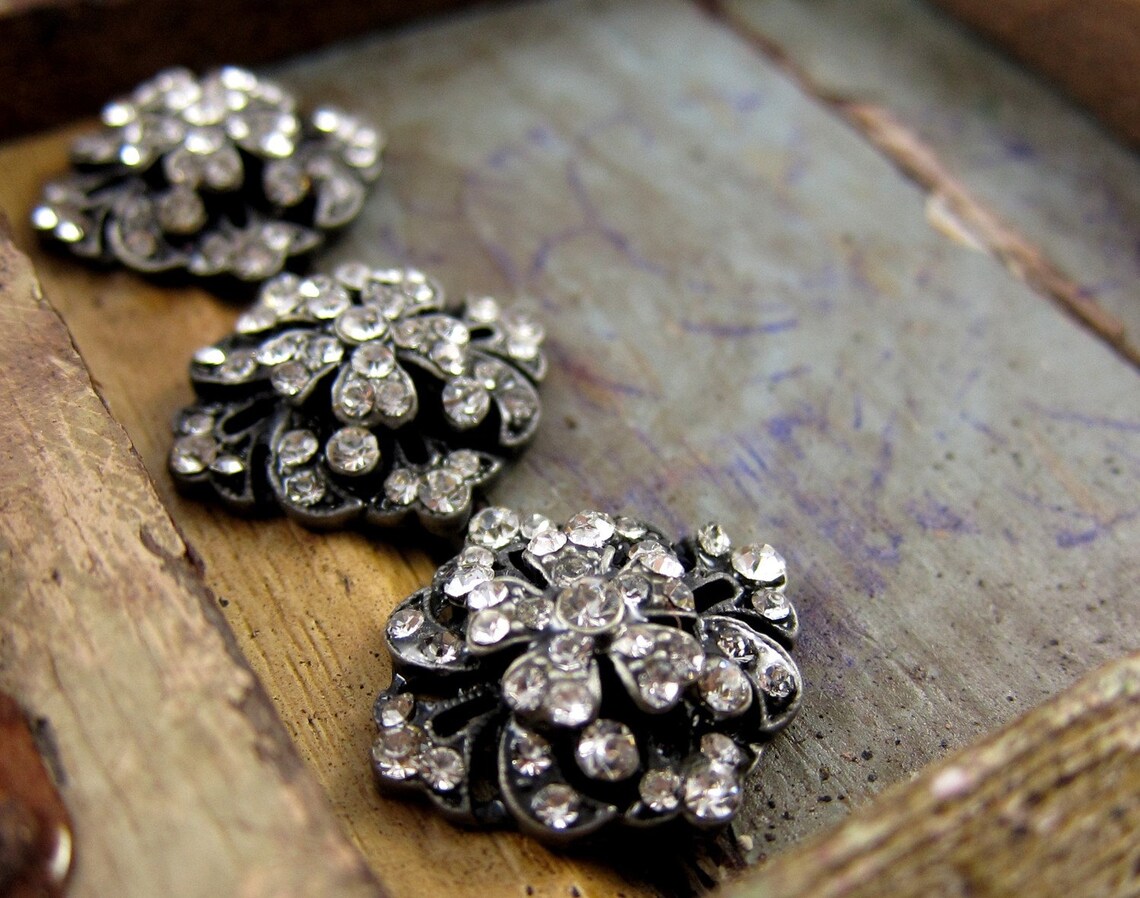 20 Vintage-style Dark Gunmetal Rhinestone Buttons for Wedding - Etsy