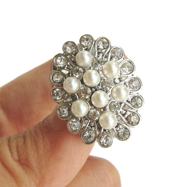 5 Pearl Crystal Rhinestone Buttons for Wedding Invitation Card Hair ...