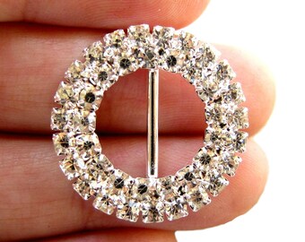 2.25 Inch Round & Square Rhinestone Buckle Sliders For Belts & Ribbons - Silver, Gold, Black
