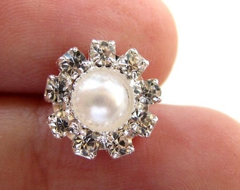 28 Small Pearl Crystal Rhinestone buttons RB-030 (12mm or 0.5 inch)