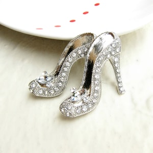 2 Rhinestone Brooch Crystal Cinderella Shoes Heel for Wedding Brooch Bouquet Bridesmaid Brooch Ring Pillow BRO-009 40mm or 1.6inch image 1