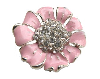 5 Enamel Flower Rhinestone buttons Pastel Pink - Wedding Bridemaid Hair Accessories Scrapbooking RB-048PP (size 24mm or 0.9 inch)