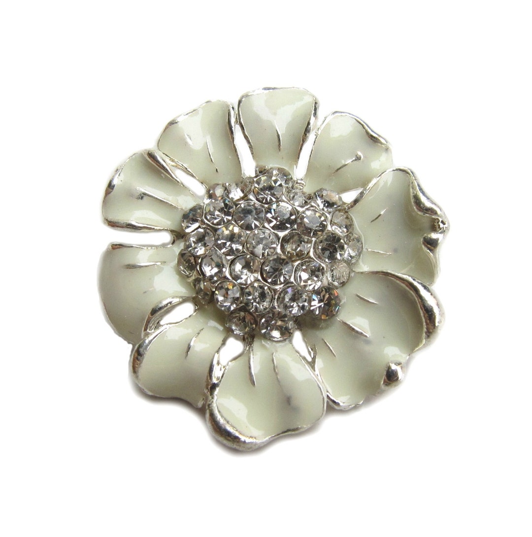 5 Cream Enamel Flower Rhinestone Buttons Wedding Bridemaid - Etsy
