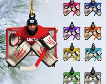 Personalized Hockey Flat 2D Ornament: Goalie, Jersey, Team Gift