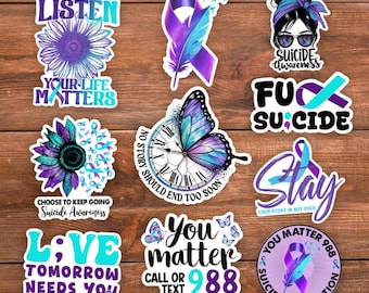 Suicide Prevention Stickers – Mental Health Awareness Decals, 10 Piece Vinyl Sticker Pack