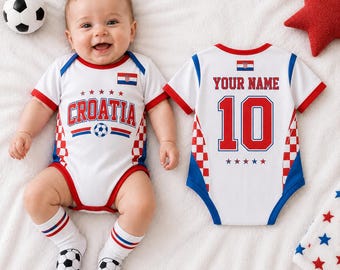 Personalized Croatia Baby Bodysuit, Croatia Soccer Romper, Custom Name Number Infant Outfit, Flag Baby Shower Gift
