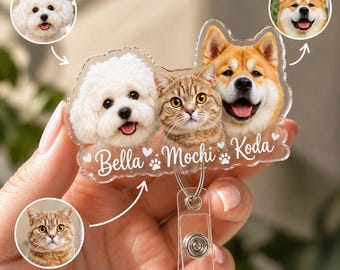 Custom Pet Photo Badge Reel, Personalized Dog Face ID Holder, Retractable Nurse Acrylic Cat Photo Badge