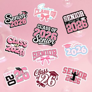 10 Pcs Senior Class of 2026 Pink Bow Stickers | Cute Graduation Vinyl Decals | Gift for Grads, Scrapbooks & Laptops
