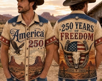 USA 250th Anniversary Mens Hawaiian Shirt, Patriotic Statue of Liberty Print Shirt, America 1776–2026 Shirt