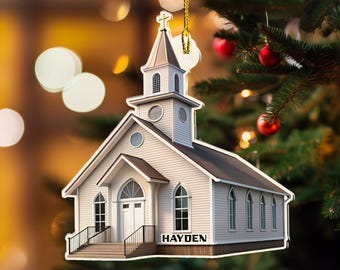 Personalized Christmas Church Ornament, Acrylic Flat Ornament