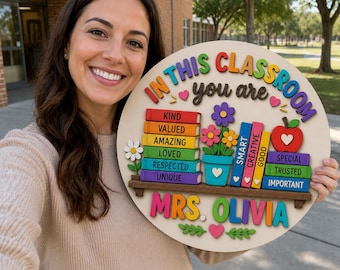 Teacher Appreciation Gift, Custom 3D Teacher Name Door Hanger; Personalized Classroom Decor, School Welcome Sign