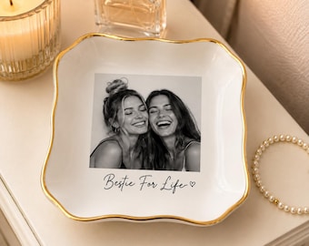 Personalized Bestie Photo Jewelry Dish: Ceramic Trinket Tray for Best Friend, Custom Jewelry Ring Dish, Bridesmaid Proposal, Wedding Gift
