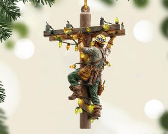 Personalized Lineman Christmas Ornament, Gift for Dad
