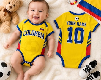 Custom Colombia Soccer Baby Onesie, Personalized Colombia Football Baby Bodysuit, Newborn Sport Gift