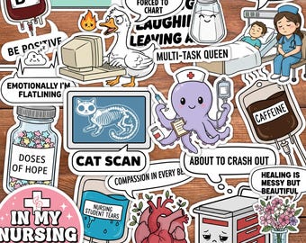 16pcs Funny Healthcare Sticker: Nurse, Medical Humor, Waterproof Decals