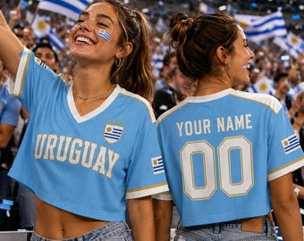 Personalized Uruguay Soccer Crop Top Jersey, Uruguay Crop Tee For Women, Festival Shirt, Football Fan Gift