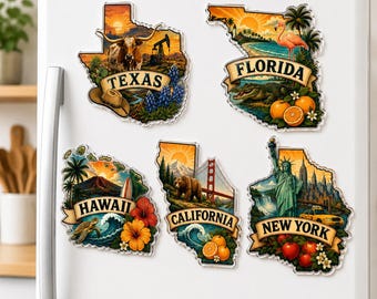 USA State Fridge Magnet, Personalized Acrylic Travel Souvenir, Map Landmark Refrigerator Magnet, Road Trip Gift