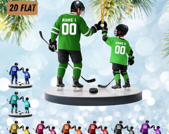 Personalized Hockey Dad and Son Flat 2D Ornament: Goalie, Jersey, Team Gift