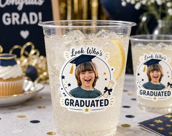 100 pc Custom Graduation Face Sticker 2026 | Look Who’s Graduated | Class of 2026 Kids Photo Party Favors
