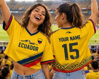 Ecuador Soccer Crop Top Jersey, Personalized Ecuador Football Crop Tee for Women, Ecuador Futbol Shirt with Name Number