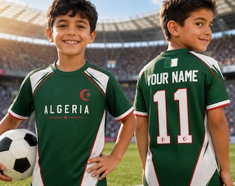 Personalized Algeria Soccer Jersey for Kids Youth Adults, V-neck Croptop Jersey, Custom Algeria Football Crew Neck Shirt