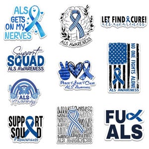 10pcs ALS Awareness Sticker, ALS Warrior Sticker, ALS-Blue Ribbon Decal, Awareness is Power, Support Squad, Spread Hope And Fight for a Cure